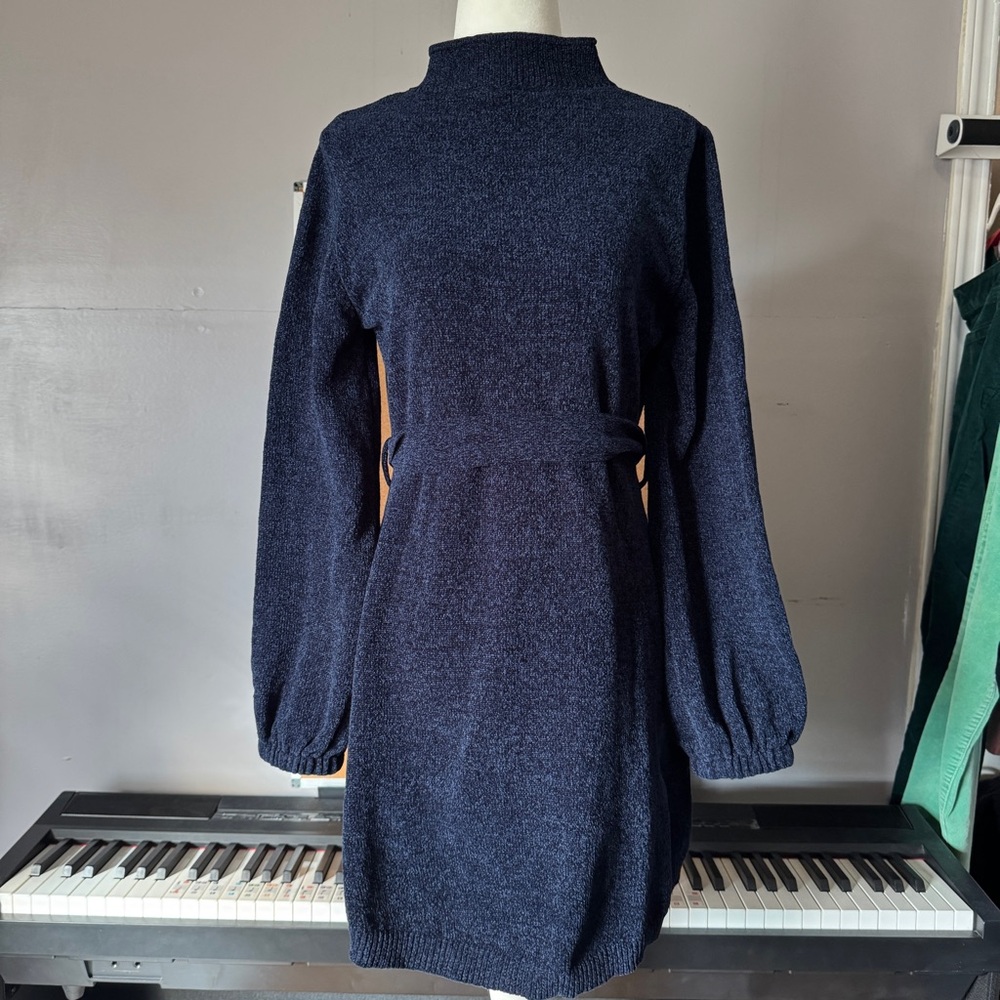 Elegant Navy Blue Sweater Dress